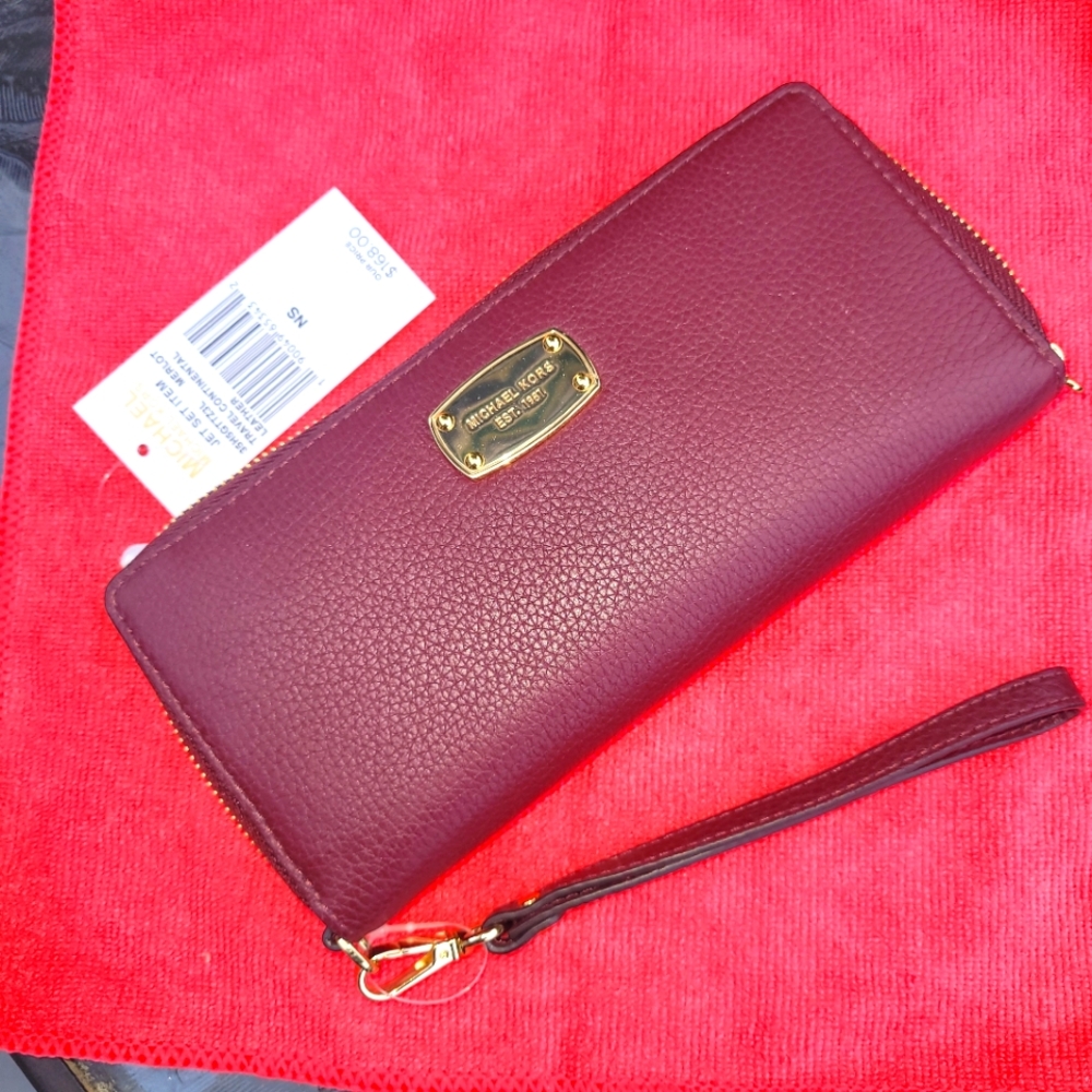 Michael Kors Burgundy/Merlot Leather Jetset Continental Large Wallet/wristlet